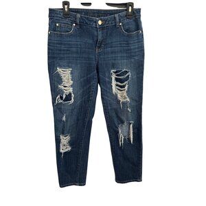 Jennifer Lopez Womens Distressed Boyfriend Jeans Size 4 Medium Wash